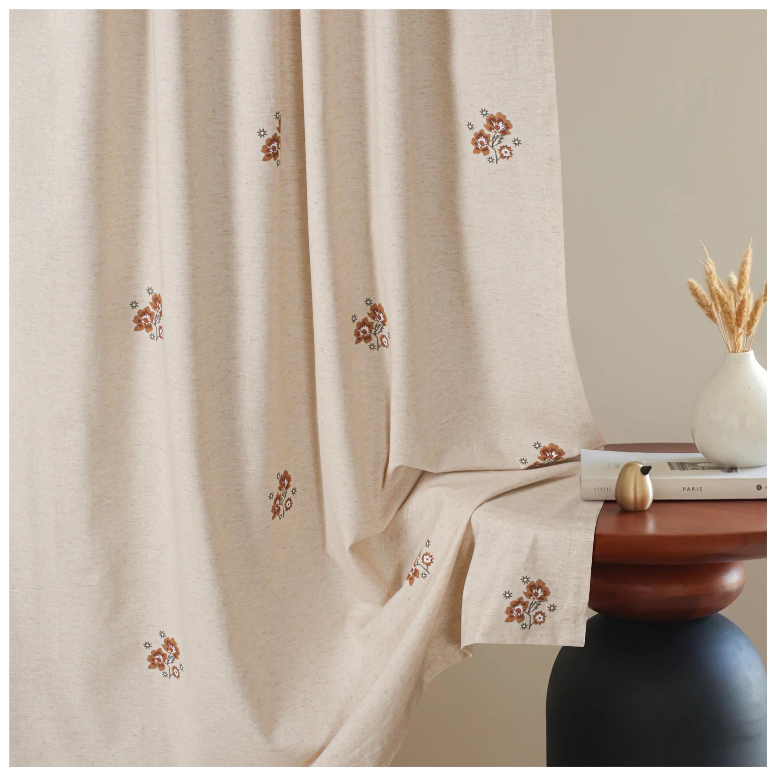 Bedding Craft Linen Curtains & Drapes - Room Darkening, Taupe, 84 inch Flower Print, 1 Piece