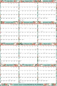 2026-2027 Calendar - Yearly 2026-2027 Wall Calendar, July 2026 - June 2027, 22.4x34.6, Paper Folded Wall Calendars, Large Wall Calendar 12 Month One