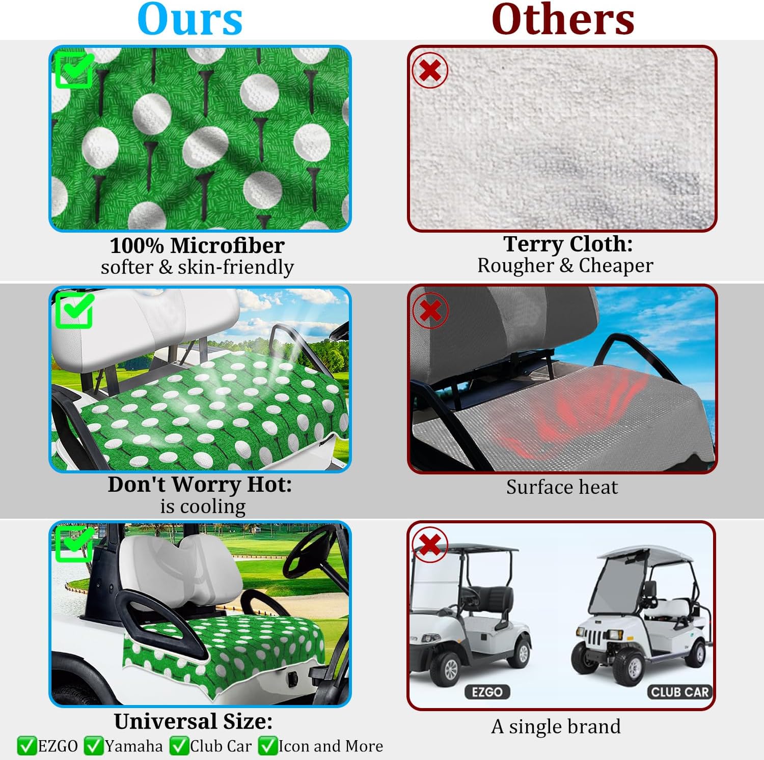 Golf Cart Seat Covers, Microfiber Golf Seat Towel Blanket, Breathable Golf Cart Accessories, Sweat Absorbent Seat Covers for EZGO, Club Car, Icon & Most 2-Seat Carts, 51"x31", Black White