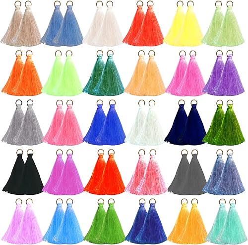 MUXGOA 60 unidades, 30 pares de mini borlas de 2 pulgadas, borlas hechas a mano, borlas multicolor para manualidades, accesorio de manualidades,