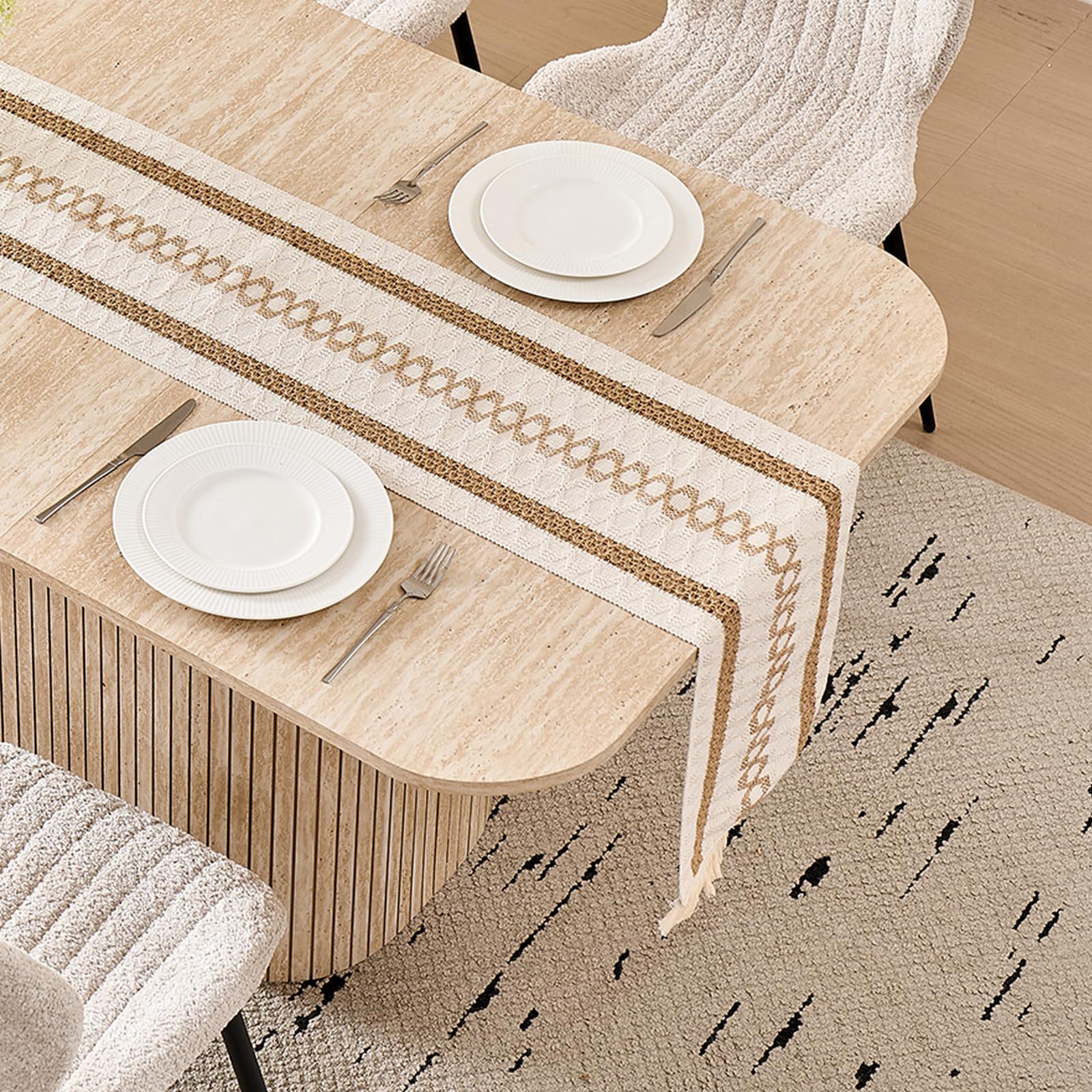 Mesa de Comedor Rectangular, Mesa de Cocina de 160 x 90 x 75 cm, con Capacidad para 4 a 6 Personas, Apta para Sala de Estar, Cocina y Comedor, Acabado en Travertino Amarillo