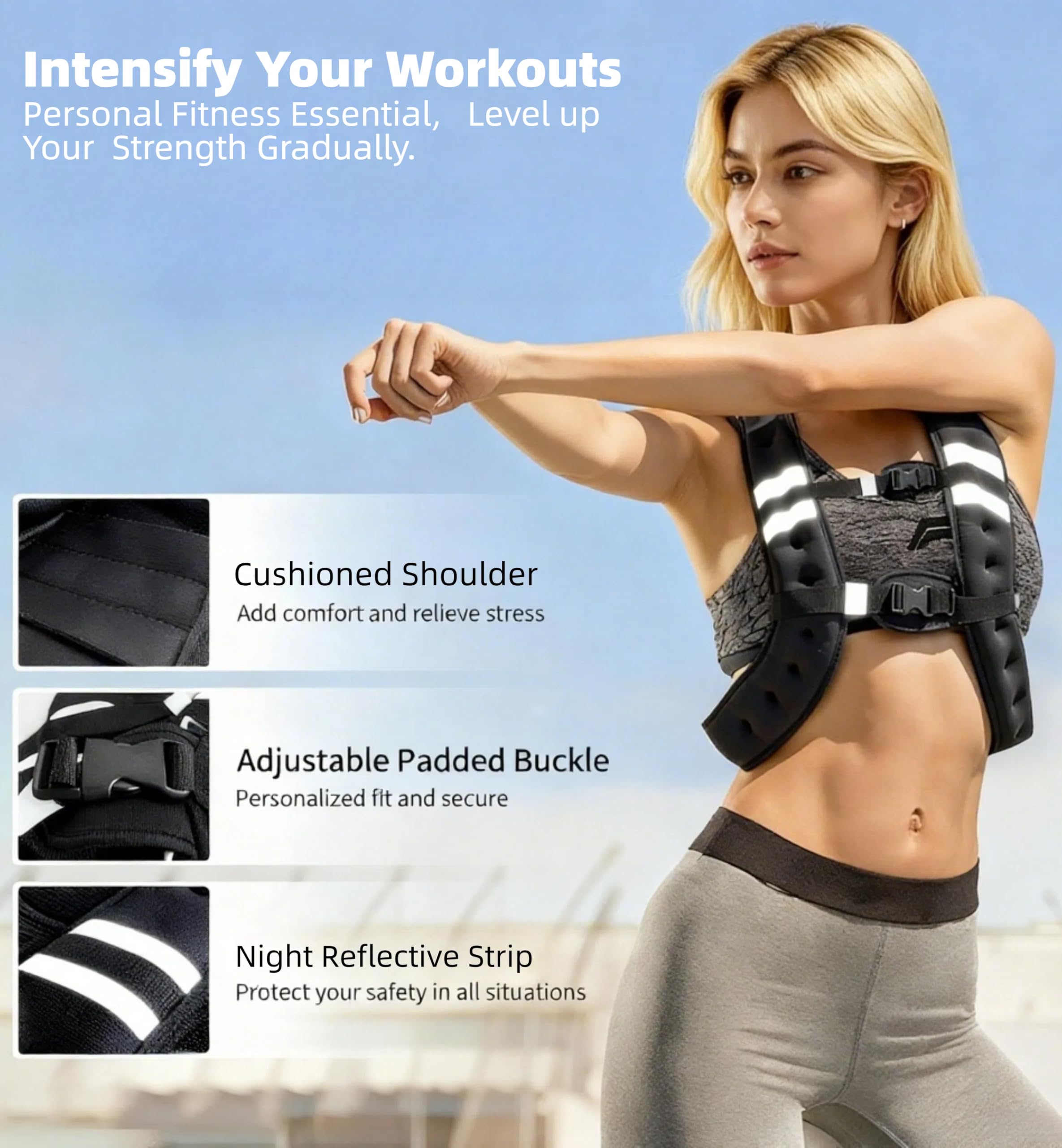 Gilet lesté, 3 kg/5 kg avec bande réfléchissante pour l'entraînement, la course, le fitness, le jogging, le cardio, la marche