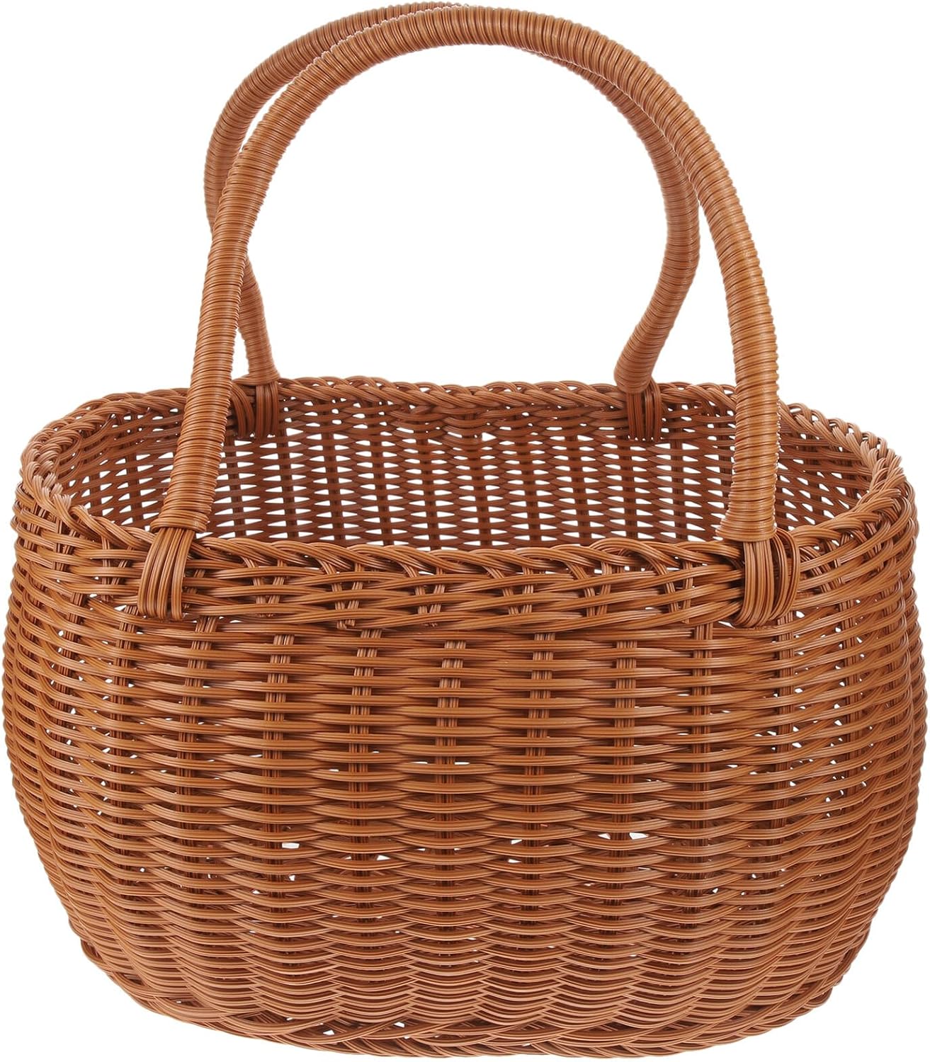 Woven Picnic Basket with Handle Oval Handcrafted Storage Basket for Outdoor Food and Fruit 31x22x21cm for Travel and Garden Use