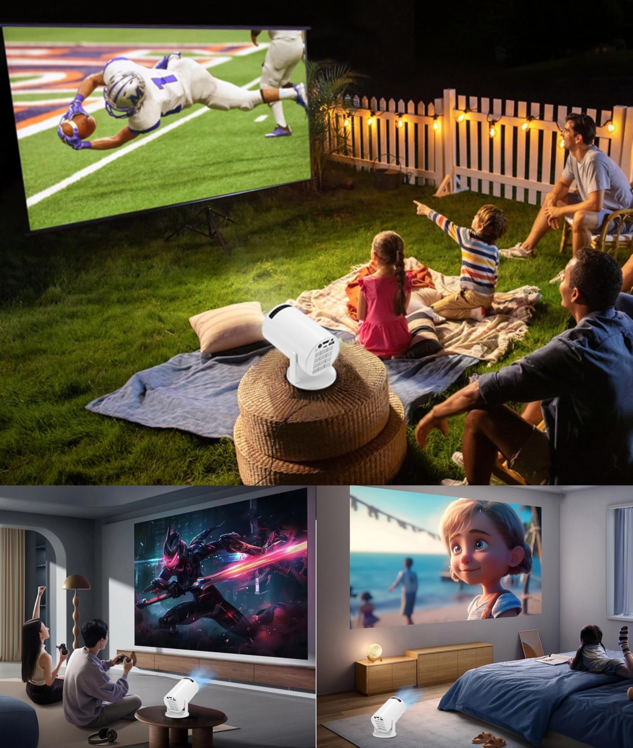 Petit Projecteur 1080P, fidélité sans Fil, LED Réglable à 270°, Projecteur de Film Portable pour Téléphone, clé USB TV, Ordinateur Portable, 8 000 LM, écran Géant de 50