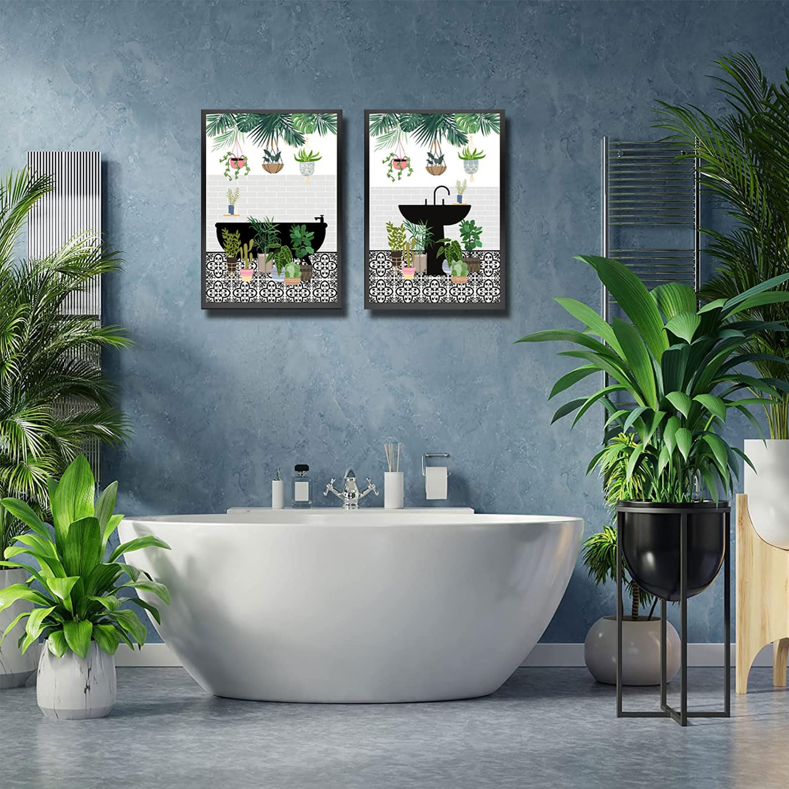 Cuadro De Pared Con Diseño De Flores De Baño, Diseño De Flores, Color Verde Azulado, Blanco, Floral, Enmarcado, Lienzo Con Pintado A Mano Para Decoración Del Hogar, Dormitorio, 28 X 28