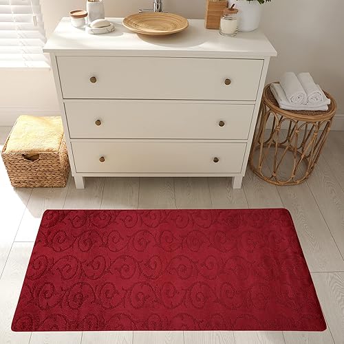 Vista 39 de Alfombra lavable a máquina para cocina y baño, diseño de voluta, color gris, respaldo antideslizante de gran