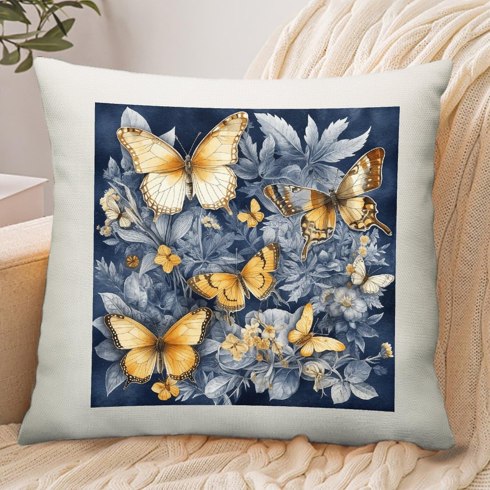 Adfgyerh Style Several Species Of Butterflies Pillow Cover Breathable,Pillowcases Boho Decorative Envelope Closure,Throw Pillow Covers For Beach,Patio,Balcony,Couch Living Room 18 * 18In