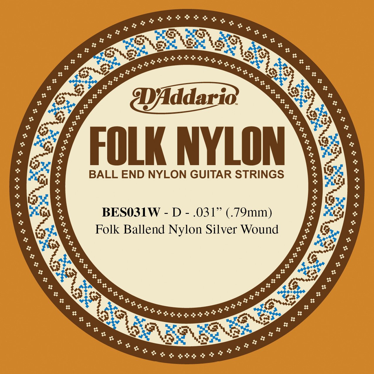 D'Addario BES031W .031 Folk Single Nylon String with Ball End for Guitar - Silver Wound