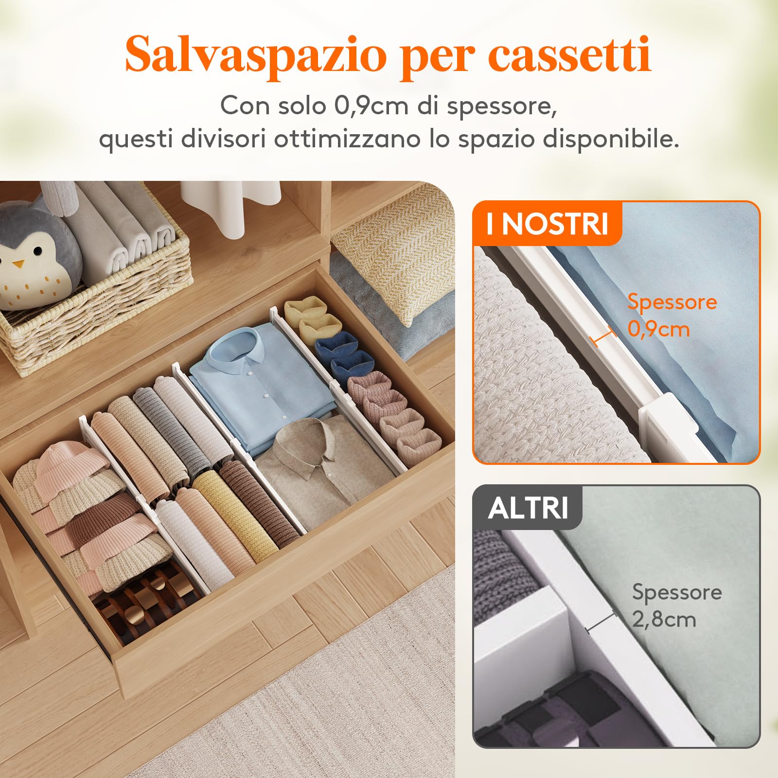 Lifewit Separatori per Cassetti Salvaspazio, Divisori per Armadio Interno Regolabili, Organizer per Cassetti, Accessori per Bagno/Cucina/Ufficio, 12 Pezzi, Lunghezza 35 – 55 cm, Altezza 10,5 cm