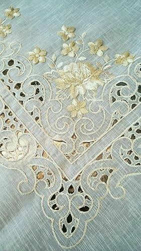 Miniatura 5 de Mantel cuadrado de organza bordado floral beige de 90 pulgadas, servilletas, bodas, fiestas, elegante, lavable, mantel decorativo de tela para mesa