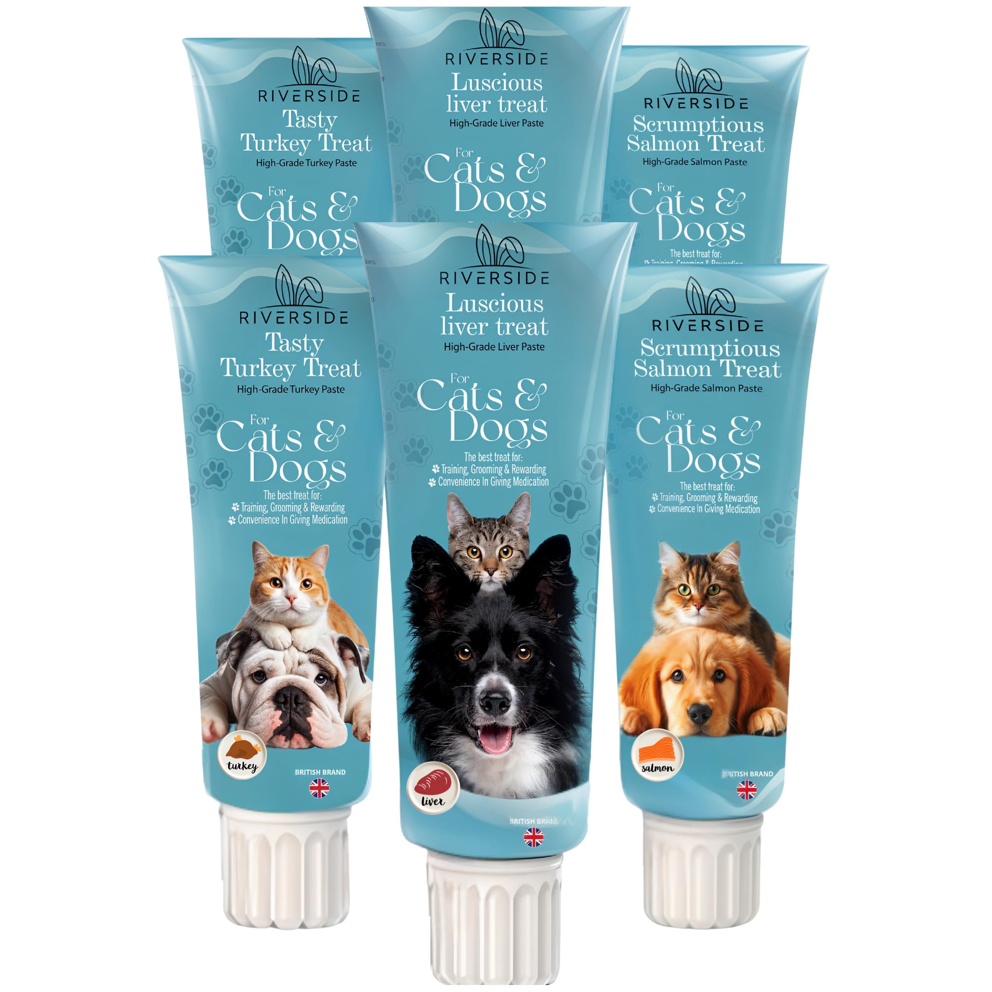 Liver Paste for Dogs & Cats - 6x90g Grain & Gluten Free Dog Pate 2 Turkey, 2 Salmon, 2 Liver - Training Aid, Treat For Licky Mats (Oil Separation Is Natural)