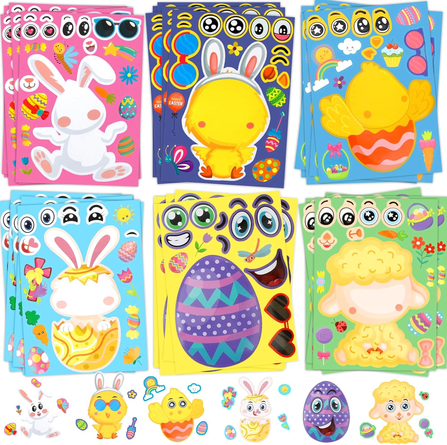 Easter Stickers, 30 Sheets Easter Basket Stuffers for Kids Toddlers, Make A Face Stickers, Easters Crafts Sticker for Kids, Make Your Own Animal Stickers for Easters Gifts Activities Party Favors