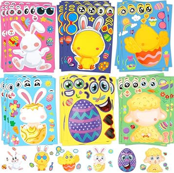 Easter Stickers, 30 Sheets Easter Basket Stuffers for Kids Toddlers, Make A Face Stickers, Easters Crafts Sticker for Kids, Make Your Own Animal Stickers for Easters Gifts Activities Party Favors