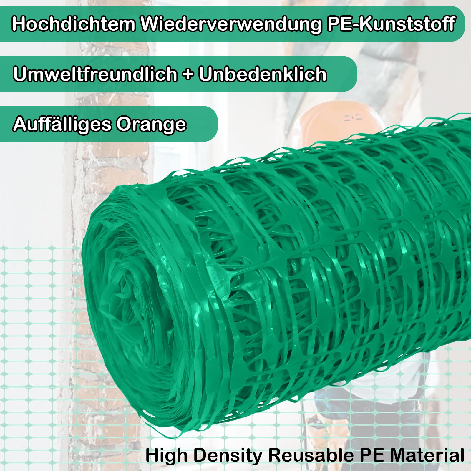 LZQ Red de protección de 30 m x 2 rollos de plástico para construcción, valla de seguridad, valla móvil, valla de aves de corral, color verde
