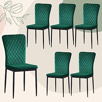 Dining Chairs Set of 6 Velvet Kitchen Living Room Chairs High Back Metal Frame Modern Lattice Design,Green