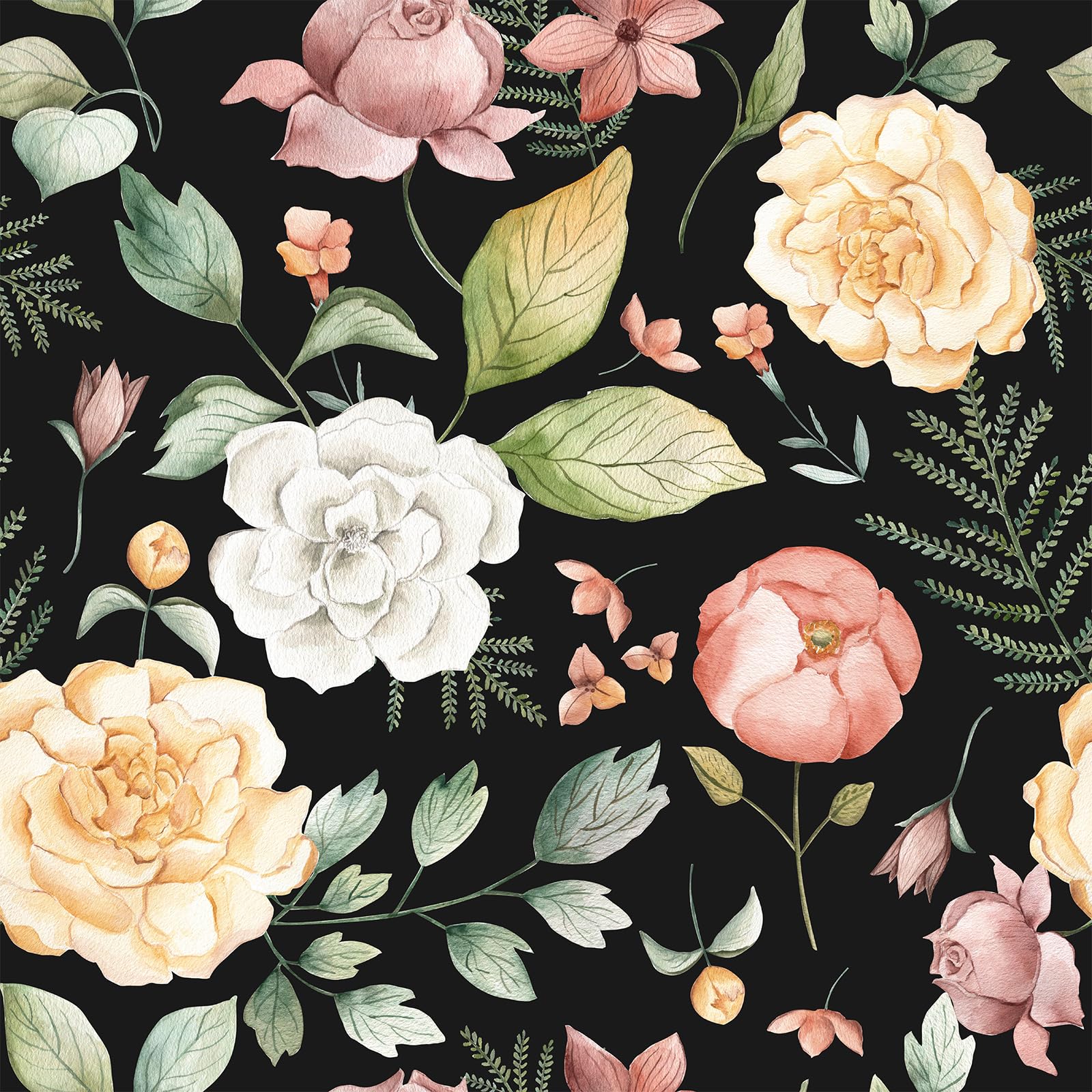 Papier peint noir pivoine amovible et autocollant mural décoratif de 30,5 x 299,7 cm