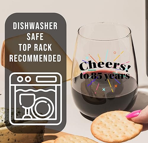 Miniatura 2 de Cheers! to 85 años, impreso, cumpleaños, copa de vino sin tallo de 17 onzas, regalo 85, decoración, decoración