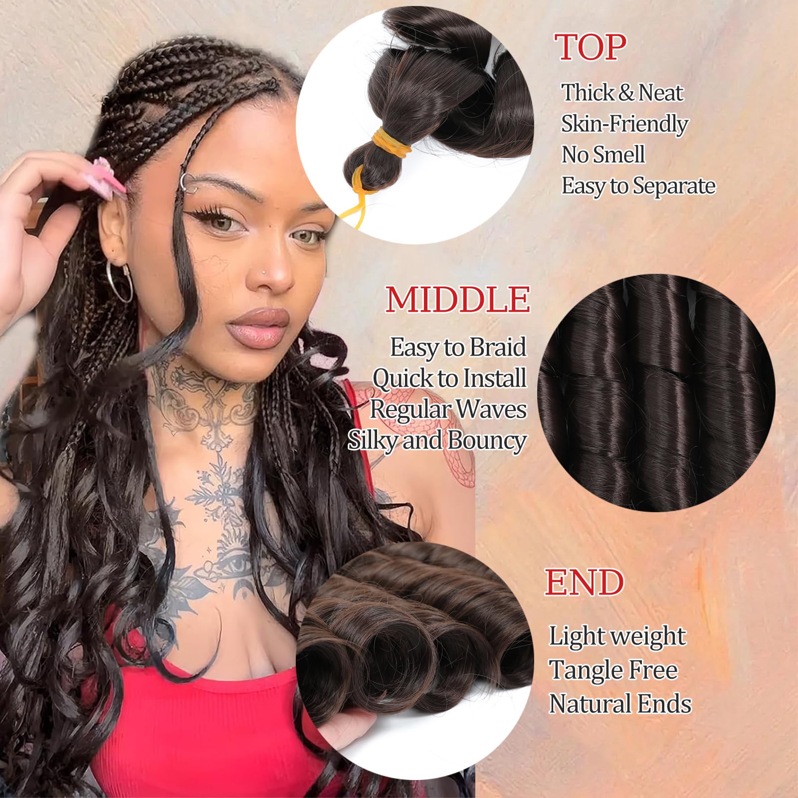 French Curly Braiding Hair for Box Braids 22 inch Loose Wave Braiding Hair Pre Stretched Bouncy Braiding Crochet Spiral Curl Synthetic Extensions for Women (4#, 22 Inch)