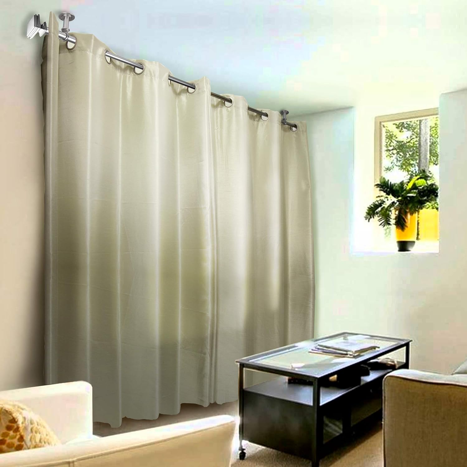 A&F Rod Decor - Sprint 1" Ceiling Curtain Rod/Room Divider 28-48 inch - Satin Nickel