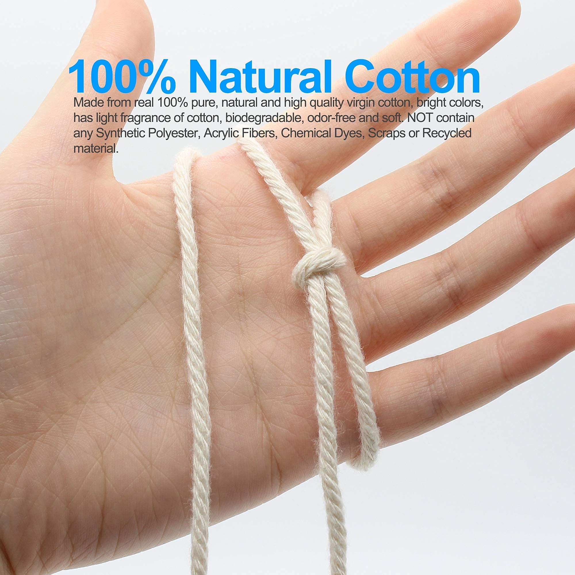 Cuerda de macramé de 0.118 in x 550 yardas, cuerda de macramé de algodón 100% natural para colgar en la pared hecho a mano, atrapasueños, ganchos de plantas, tejer 2