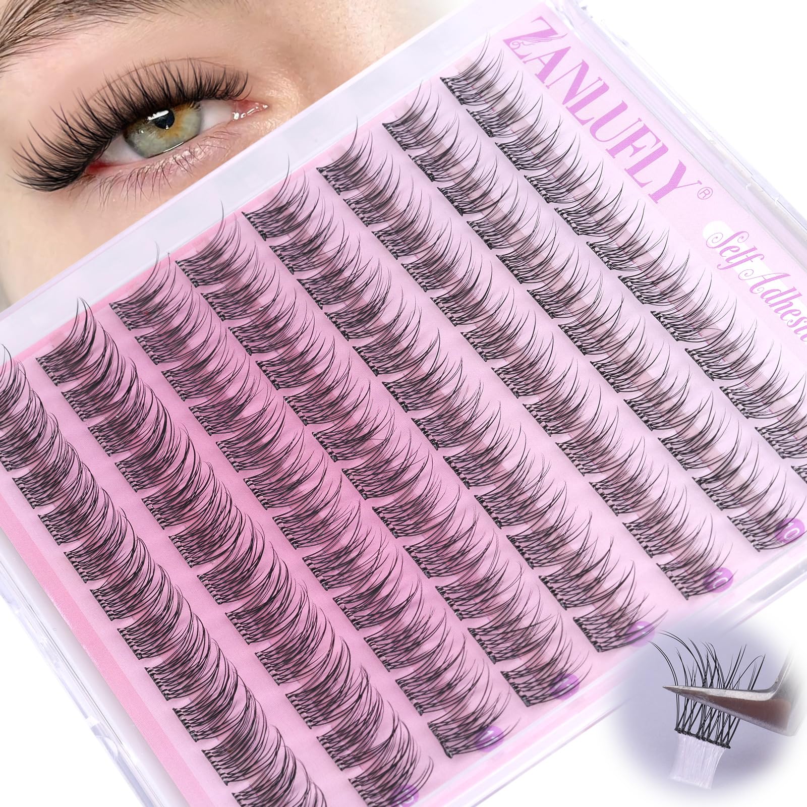 Photo 1 of Self Adhesive Lash Clusters Natural Self Adhesive Eyelashes 10-12mm Short Lash Clusters No Glue Needed DIY Pre-glued Eyelash Clusters Wispy Press on Lashes by ZANLUFLY