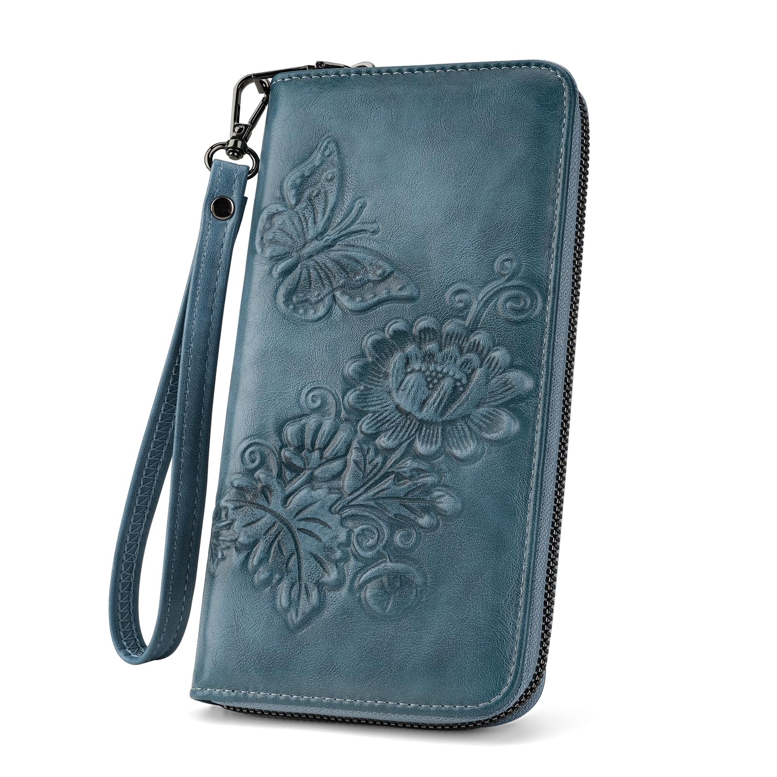 Womens Wallet Rfid Embossed Vegan Leather Multi Card Slots Wallets Large Capacity Wristlet Travel Purse for Women-image-1
