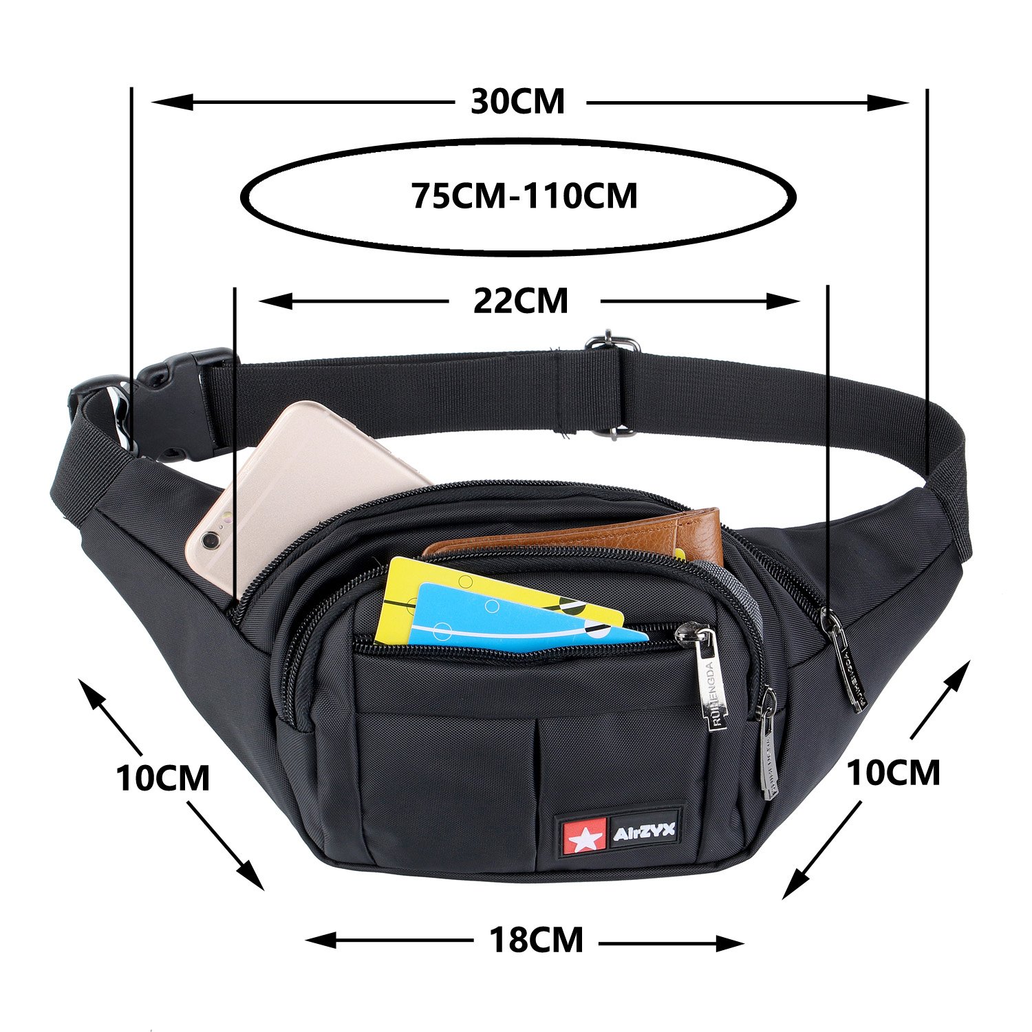 Marsupio Sportivo Running Outdoor Escursioni Cintura Corsa da Uomo Donna impermeabile con 4 Zip-Marsupio con la Tracolla Regolabile per Corsa Ciclismo Escursione Campeggio