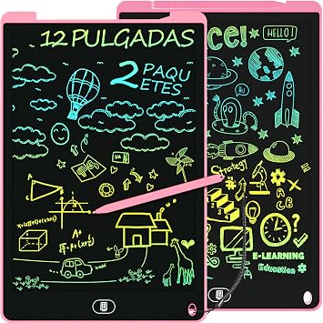 2 Pack 12 Inch LCD Writing Tablet for Kids, Colorful Doodle Board - Pink
