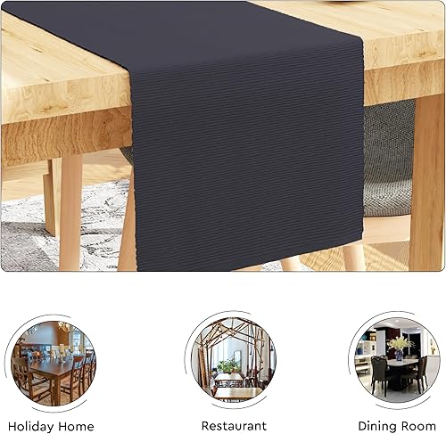 Vista 94 de Encasa XO Camino de mesa de comedor de 13 x 98 pulgadas Algodón acanalado fino teñido con hilo Rojo sólido para mesa de comedor, decoración