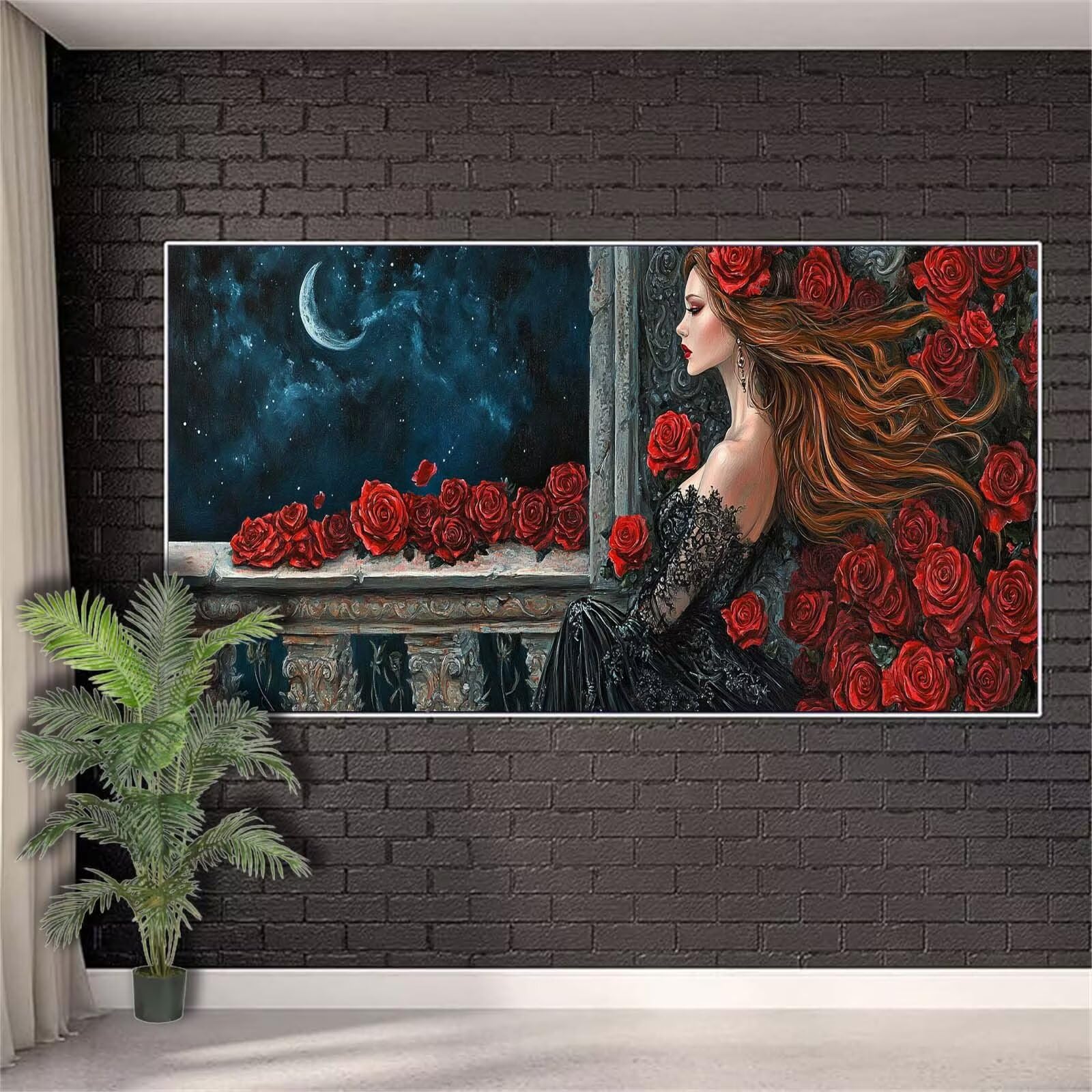 Flowers Diamond Art Miss Diamond Painting,5D DIY Crystal Art Paint by Numbers for Kids Beginners,Full Drill Rhinestone Embroidery Painting Crafts Kits Adults Home Decor Gifts for Women 60x150cm j-381