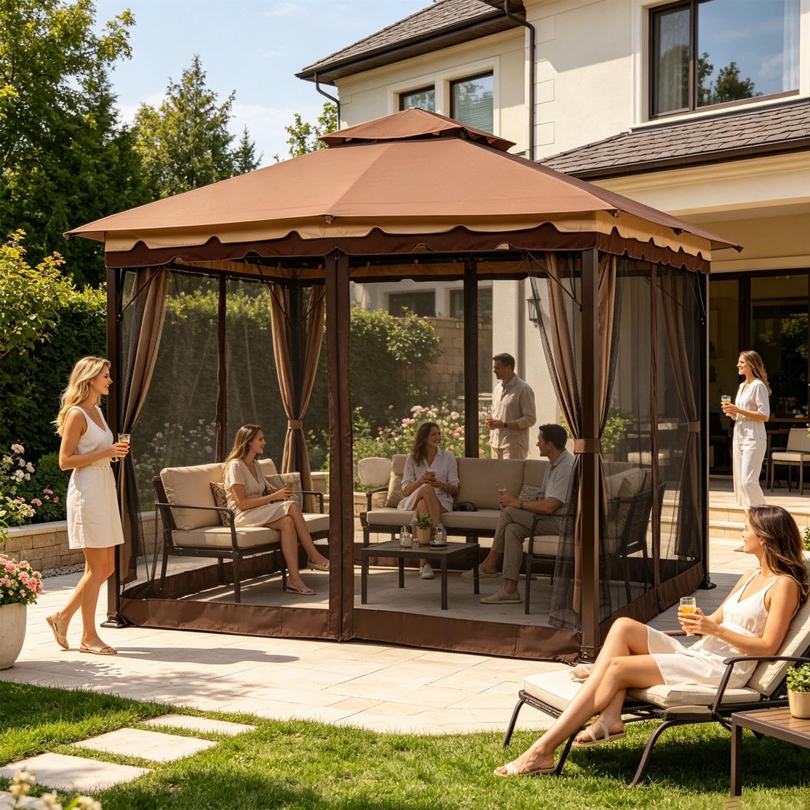 Zanzariera Patio Copertura Grande Pieghevole E Portatile 3,66 X 3,66 M | Rete da Patio per Esterni Per Uso Quotidiano Esterno E Interno, Giardino, Portico, Cortile, Casa, Camera Da