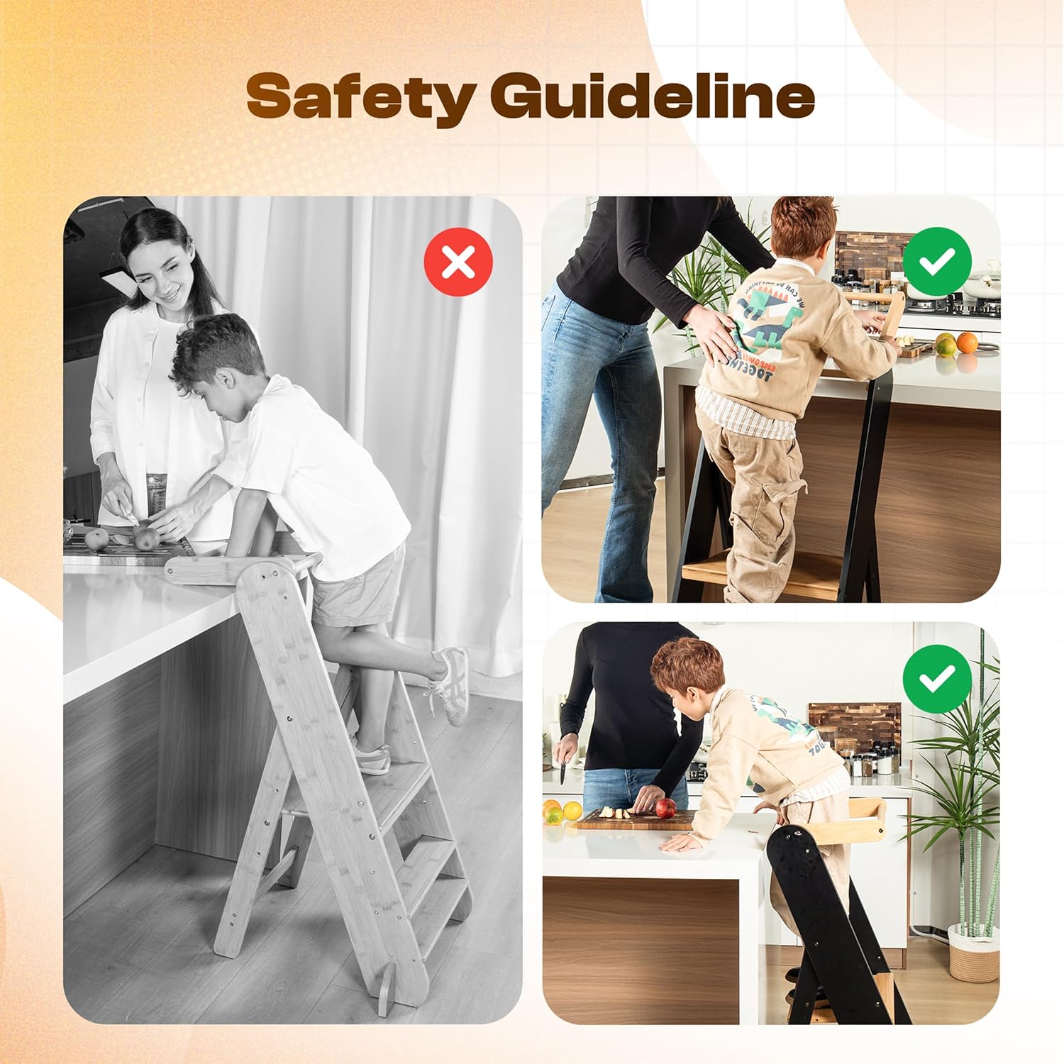 Adjustable Folding Toddler Tower, 3 Level Height Adjustable, Montessori Learning Stool, Kids Standing Tower for Kitchen and Bathroom.