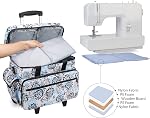 Teamoy Sewing Machine Case on Wheels, Rolling Sewing Machine Tote with Wheels and Bottom Wood Pad, Compatible with Singer, Brother and Most Majority Machines and Accessories, Dandelion