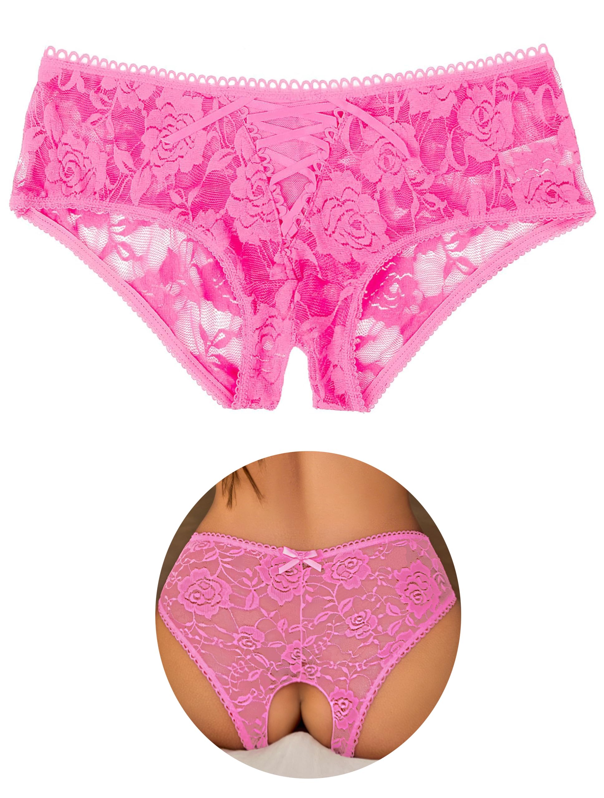 Photo 1 of **BLUE** Avidlove Low Rise Lace Panties for Women Hollow Out Crisscross Strappy Underwear Exotic Undies Pink, SMALL