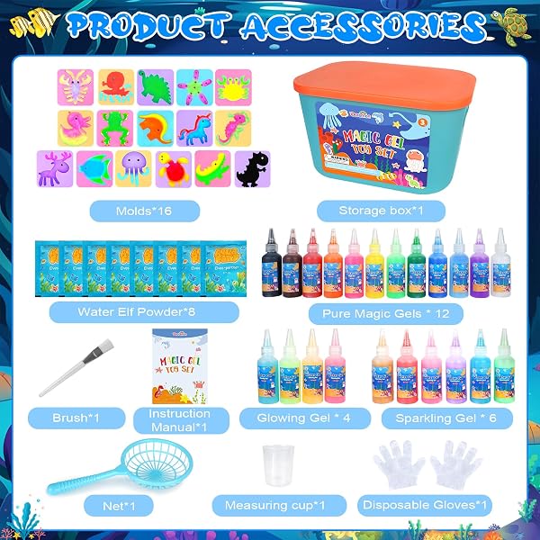 Dreamon Aqua Gelz Set, Juguete de Gel de Agua Mágico 3D DIY, Juego Magic Gel Kit con 22 colores y 16 formas, Regalo de Juguete Creativo para niños de 3 años en Adelante, niños y niñas - 5
