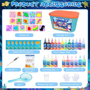 Dreamon Aqua Fairy Water Gel Kit with 22 Colors, 16 Molds Water Gel Toy Kit, DIY Aqua Fairy Gel Toys, Art Crafts Gifts for Kids Age 3+