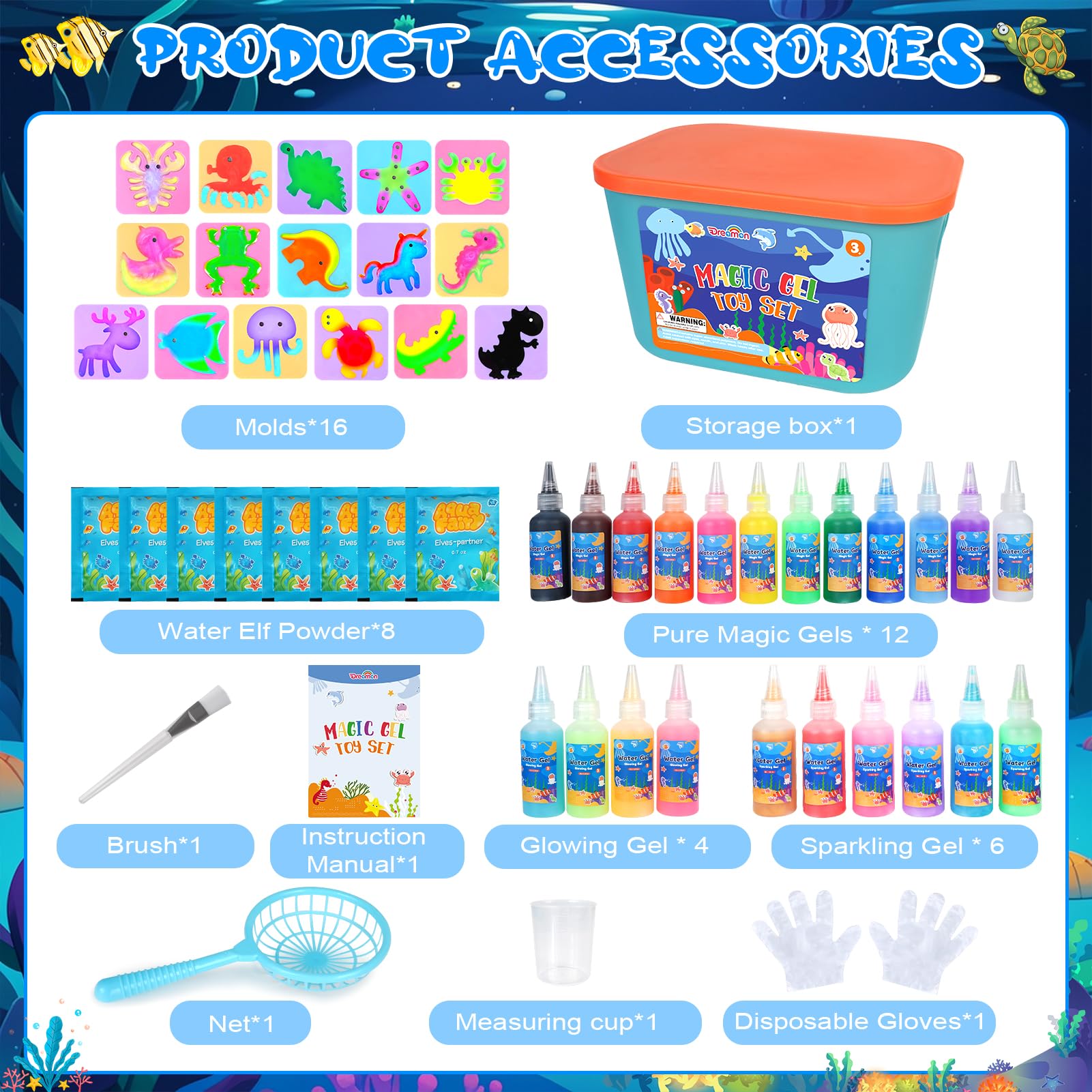 Dreamon Magic Water Gel Toy Kit, Giocattolo Fai da te in Gel d'acqua Magico 3D, Set Aqua Gelz con 22 colori e 16 Forme, Giocattolo Creativo e Regalo per Bambini dai 3 Anni in su, Ragazzi e Ragazze