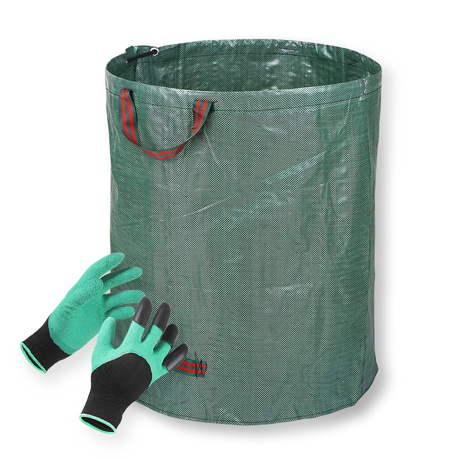 Sacchi for rifiuti da giardino riutilizzabili, confezione da 1/2/3/4 sacchi da giardino resistenti, sacchi for rifiuti verdi con 1 guanto(1pcs)
