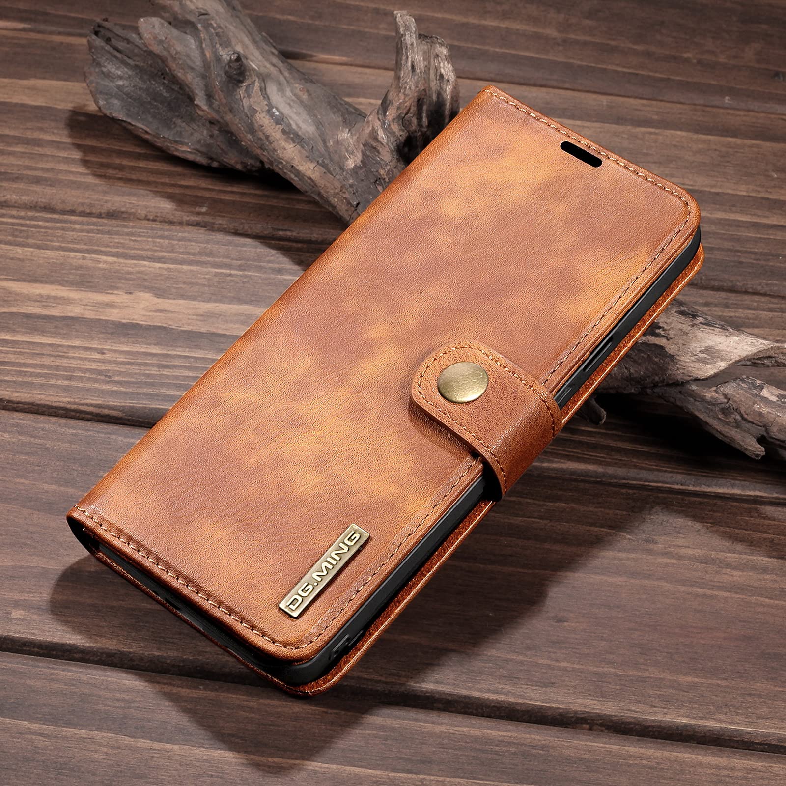 DG.MING for Oneplus 9 Pro Genuine Leather Wallet Case, Detachable 2 in 1 Split Leather Wallet Phone Cover,Magnetic Pouch Shell