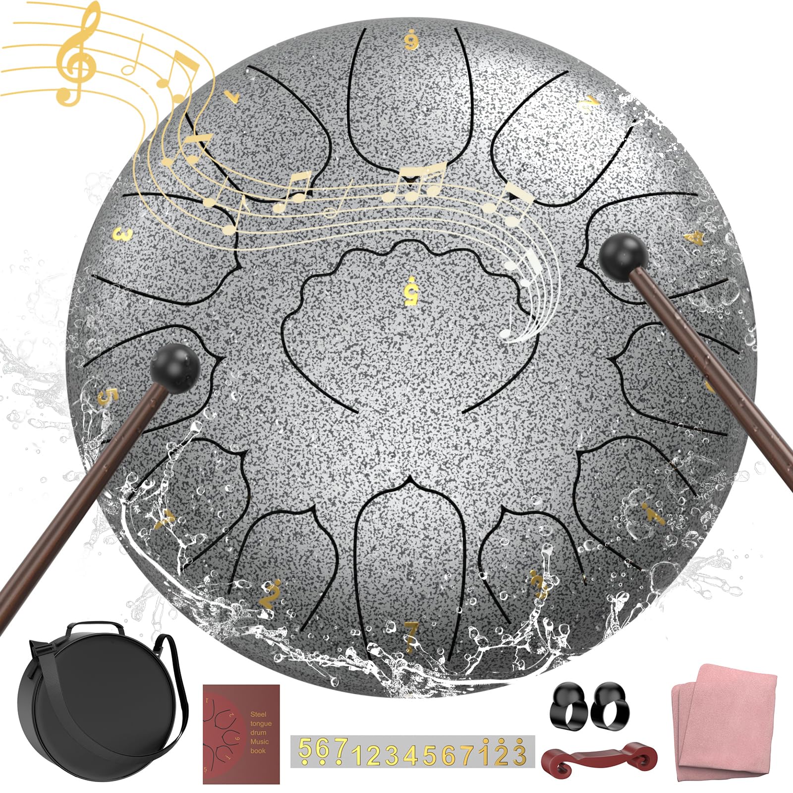 Outdoor Rain Drum 12 Inch Steel Tongue Drum in C Major with 13 Notes Soothing Garden Instrument for