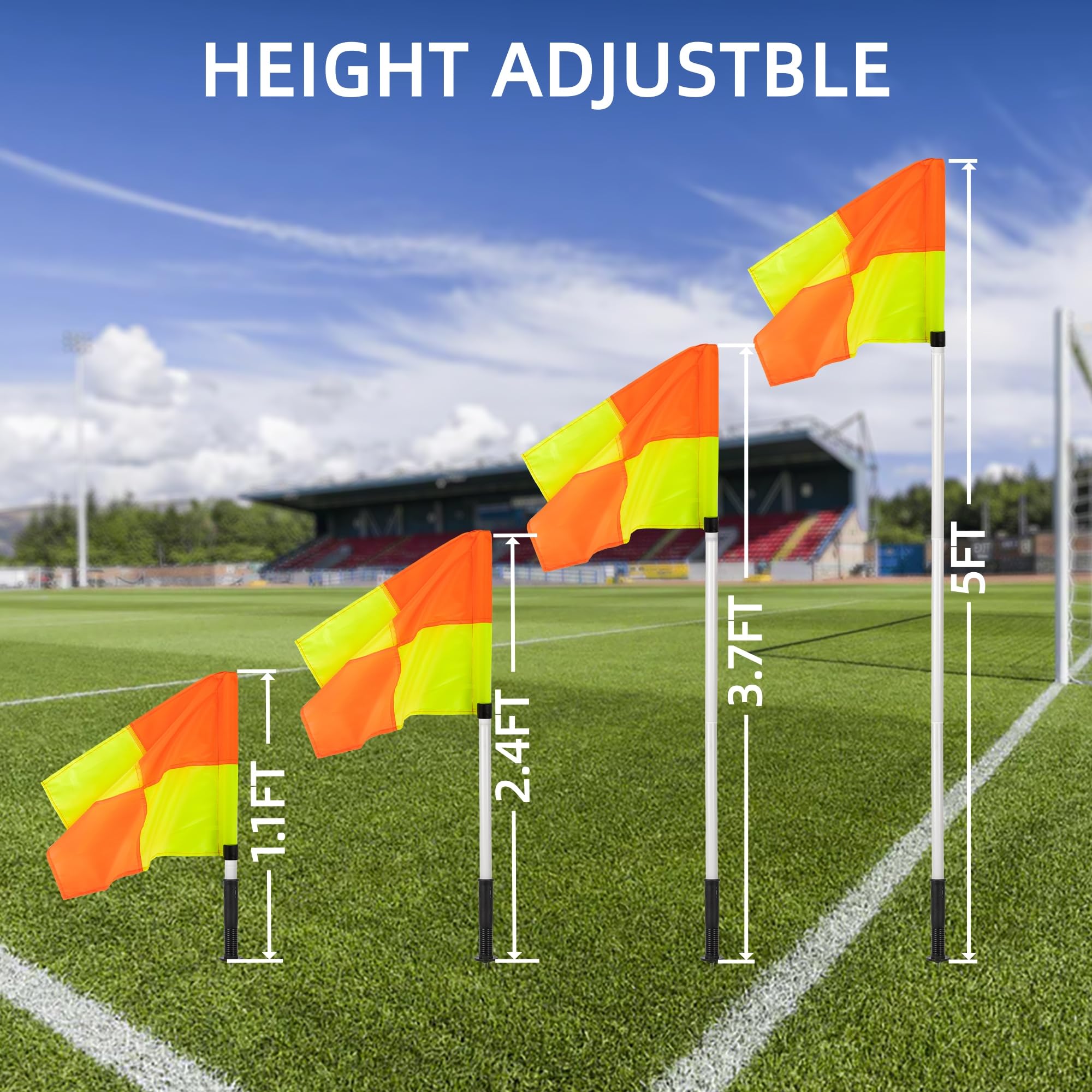 Banderas de esquina con resorte de 5 pies para campo de fútbol con bolsa de almacenamiento, equipo de entrenamiento universal de velocidad y agilidad, postes de agilidad de fútbol, color blanco