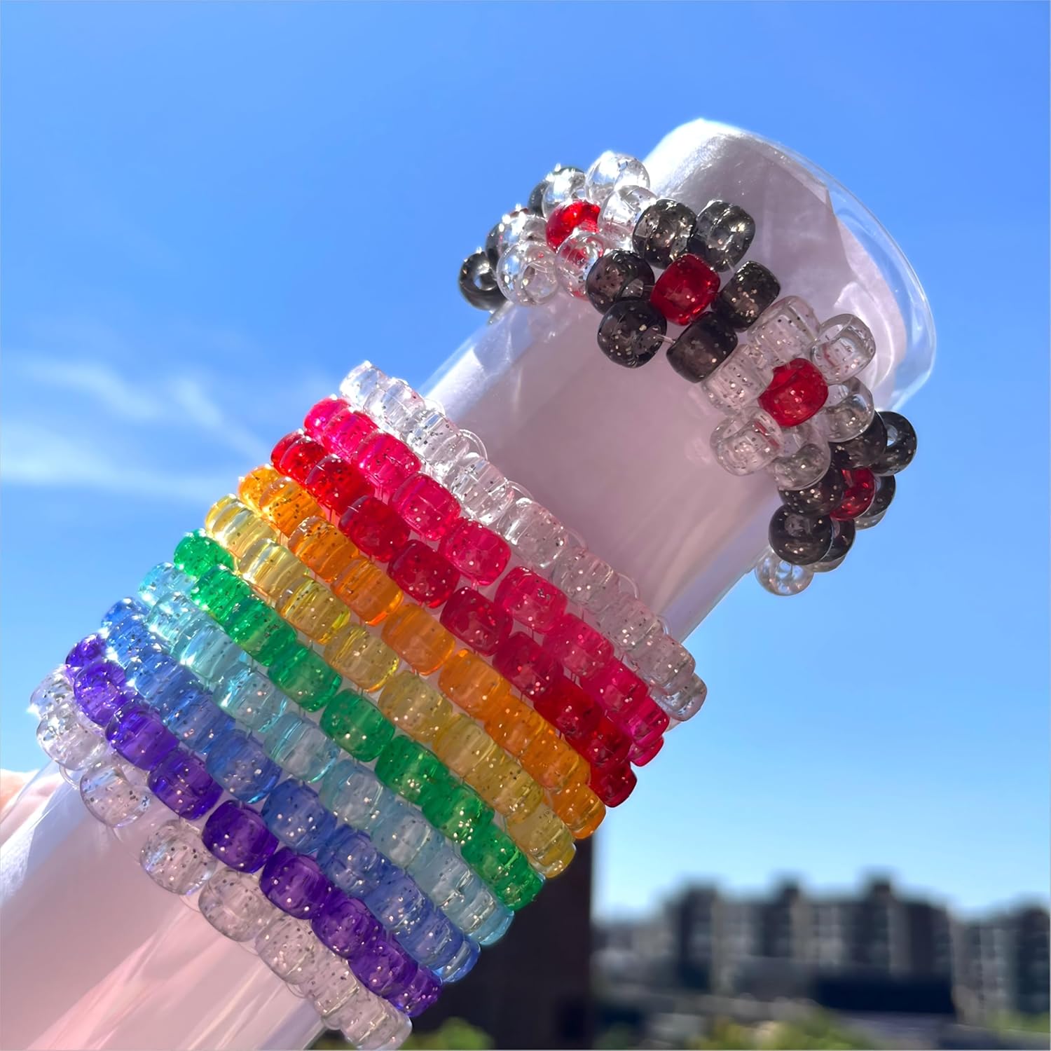 Purple Glitter Pony Beads (1200pcs 6x9mm), Pony Beads Bulk for Bracelets Necklace Jewelry Making, Arts & Crafts Beading Supplies for Jewelry Making, Hair Beading - Image 5