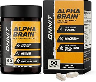 ONNIT Alpha Brain Nootropic: Caffeine-Free Focus, Memory & Clarity Booster with L-Theanine, B6 - 90 Capsules