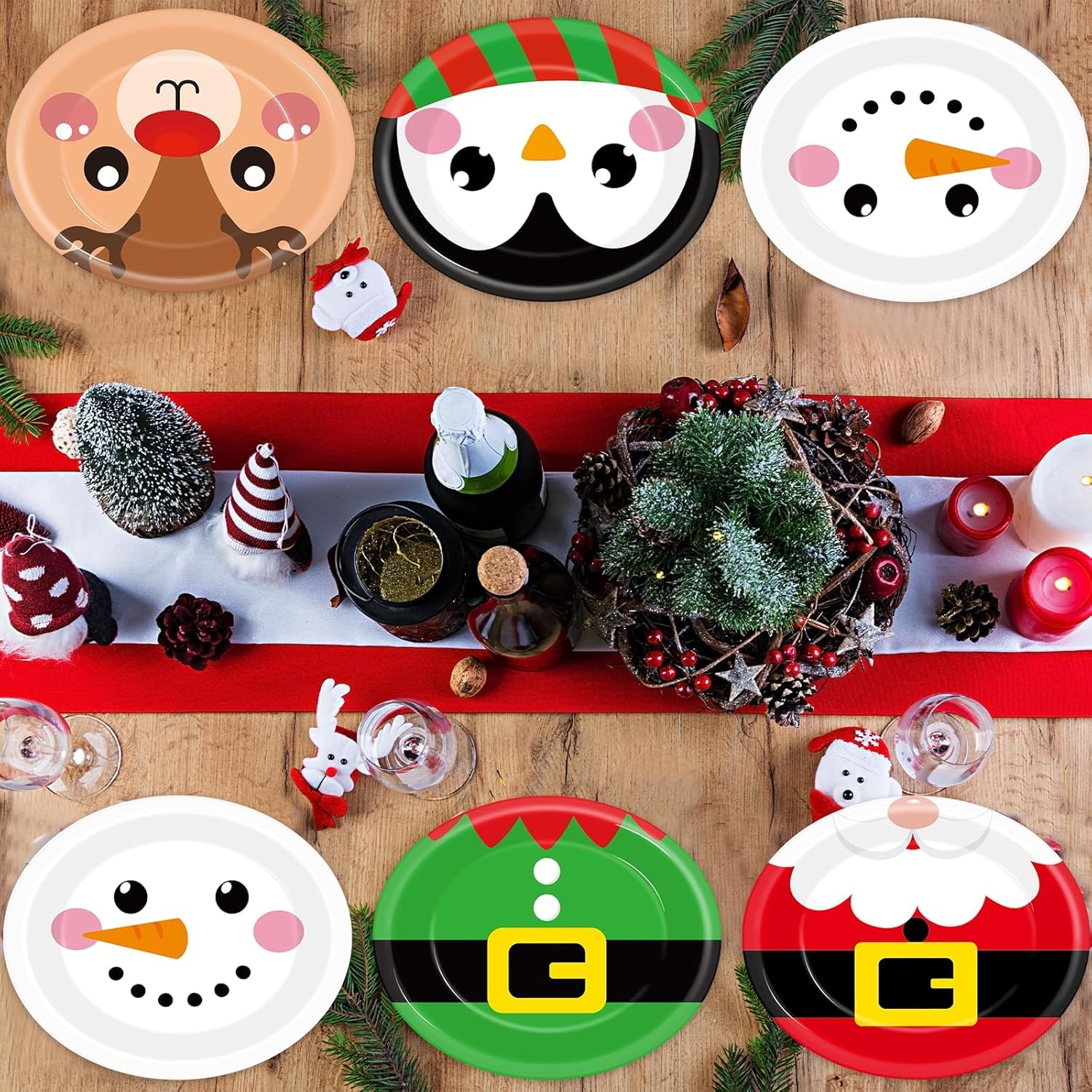 Wiooffen 100PCS Christmas Oval Paper Plates Platters Large 11inch Disposable Christmas Santa Oval Dinner Plates Snowman Dish Tray Party Decorations for Xmas Winter Holiday Party Tableware Supplies