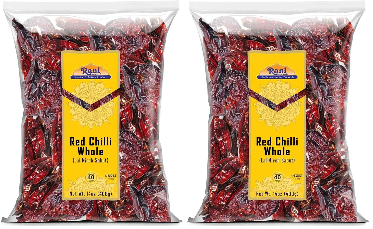 Rani Chilli Whole (Lal Mirch Sabut) 14oz (400g) ~ All Natural | Vegan | No Colors | Gluten Friendly | NON-GMO | Kosher (Pack of 2)