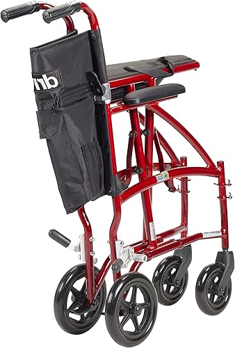 Miniatura 5 de Silla de ruedas Drive Medical Fly Lite de aluminio ultraligero, silla de transporte, DFL19-RD, 19", Marco rojo, 1, 1