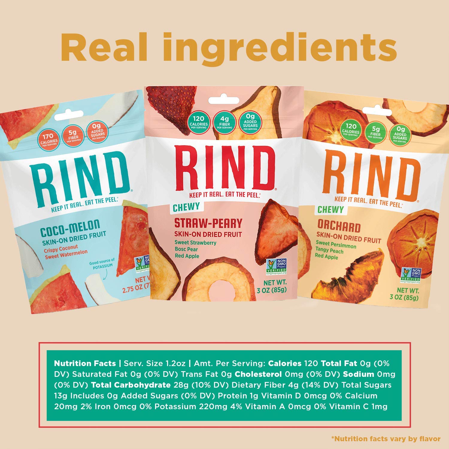 RIND Snacks | Variety 3 Bag Pack | Straw-Peary, Coco-Melon, & Orchard Blend | Dried Fruit Superfood | No Sugar Added | High in Fiber | Gluten Free | Vegan | Paleo | Healthy Fruit Snacks | 2.75oz - 3oz