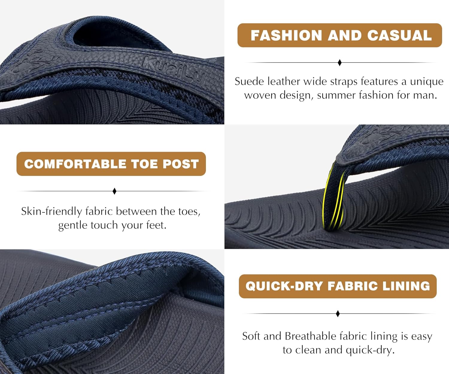 KuaiLu Mens Sport Flip Flops Comfort Orthotic Thong Sandals with Plantar Fasciitis Arch Support Outdoor Summer Beach Size 7~15 - Image 6