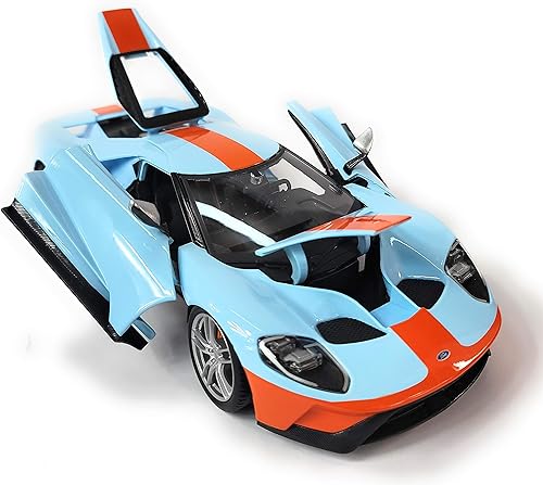 Miniatura 3 de Maisto Edición Especial 2019 Ford GT Diecast Vehicle (escala 1:18) Azul con rayas naranjas
