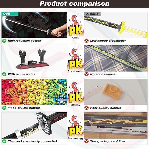 Miniatura 2 de Espadas Demon Slayer compatibles con Lego, bloque de construcción de espada Kamado Tanjiro de 40 pulgadas con vaina y soporte, juego de construcción